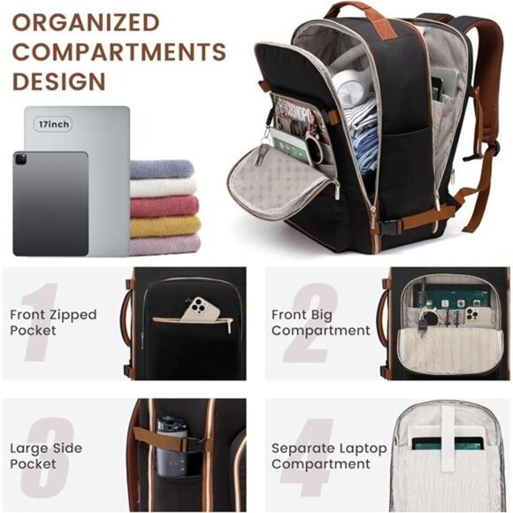 40L Large Travel Backpack for Women Men, 17 Inch Carry on Backpack for Traveling - Picture 4 of 7